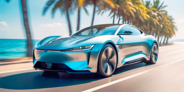 3D sports electric car rides blurred in motion