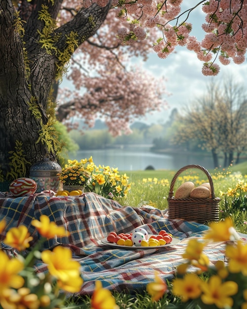 a 3D spring picnic scene