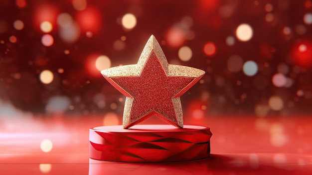 3d star on red background decorated with curves and glitter Generative A