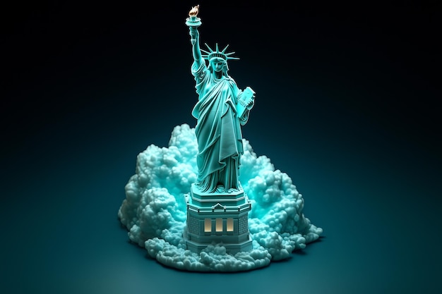 A 3D Statue of Liberty with a soft glow symbolizing freedom and hope in America