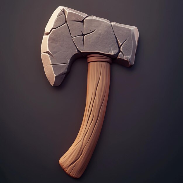 Photo 3d stone axe icon early human tool for cutting illustration logo