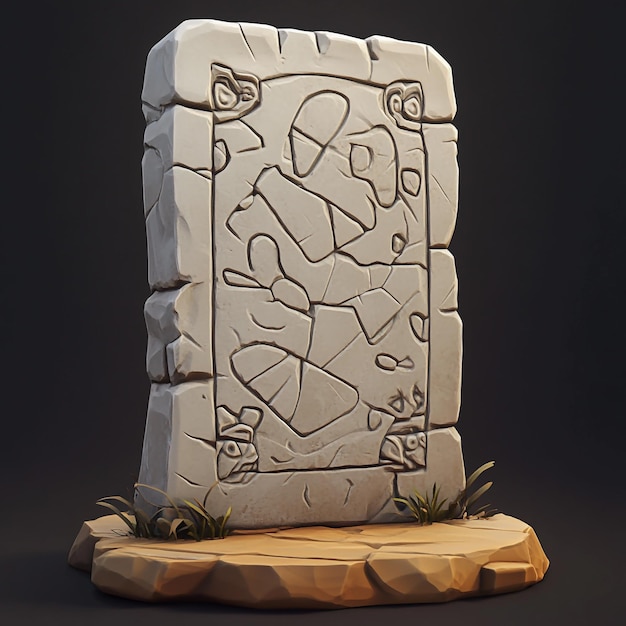 Photo 3d stone tablet icon ancient inscribed writing illustration logo