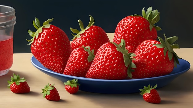 3D strawberries on the table in a plate