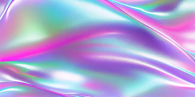 3D style beautiful folds of foil with gradient iridescent pink blue color Liquid metal texture