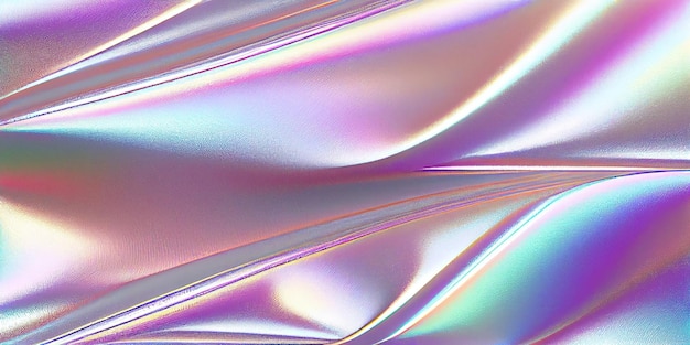 3D style beautiful folds of foil with gradient iridescent pink blue color Liquid metal texture