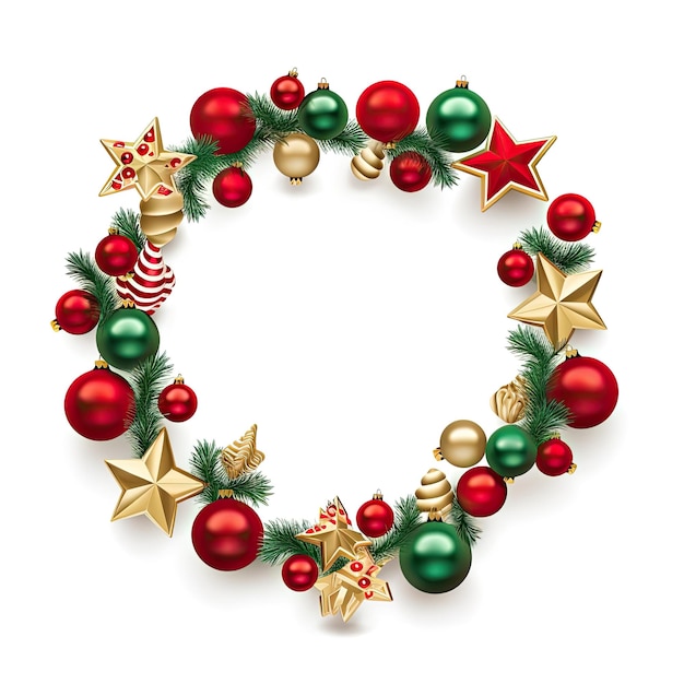 3d style Christmas wreath of decorations on white background Generative AI content