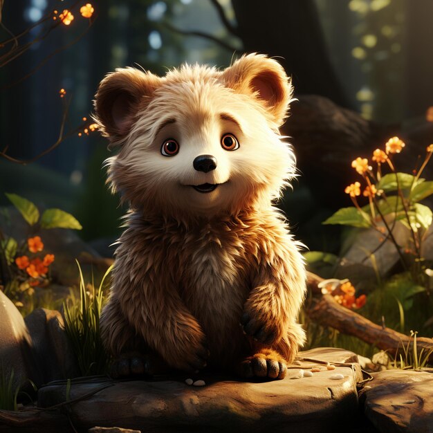 3d style cute bear illustration a with forest