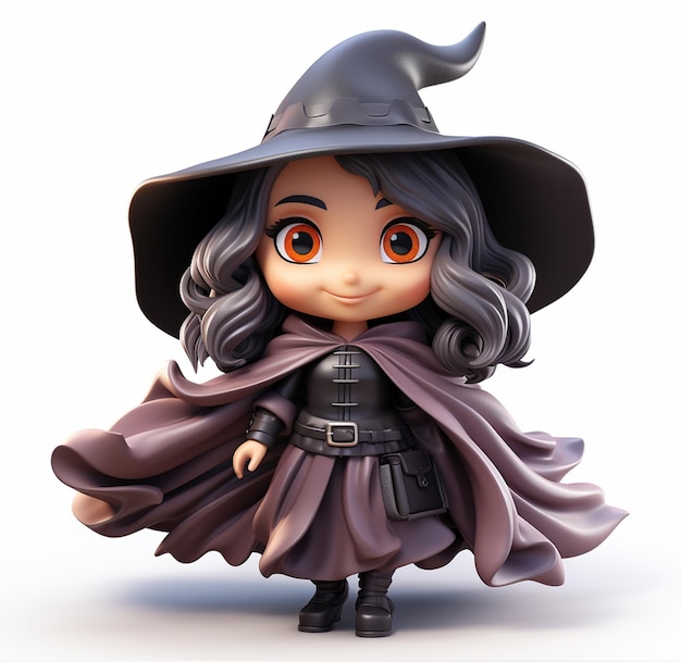 3d style of cute witch Character for Happy Halloween banner or party invitation