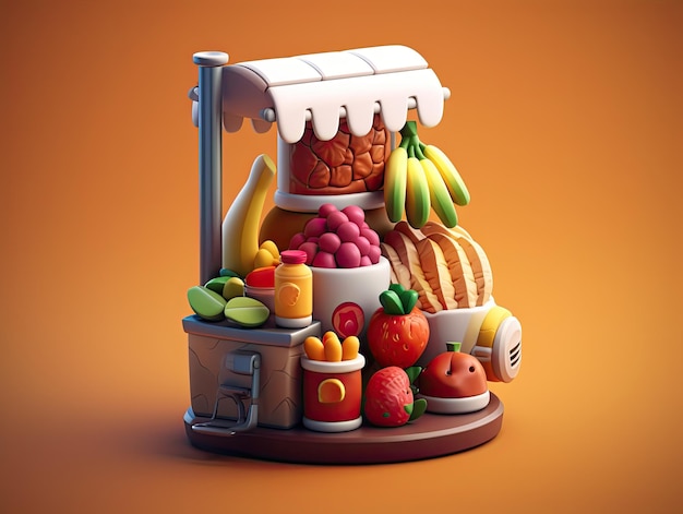 3d style market app icon isolated on colorful background Generative AI