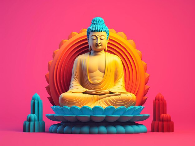 3d style minimal details Buddha figure bright colors