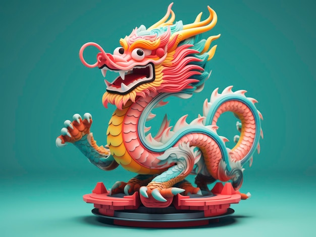 3d style minimal details Chinese Dragon figure