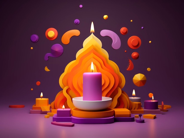 3d style minimalistic Diwali celebration composition