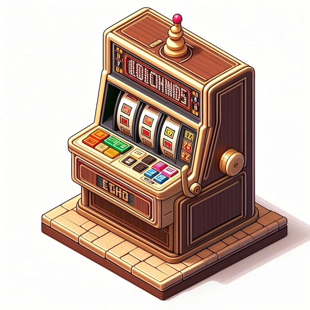 3D Style Vintage Casino Slot Machine in Isometric View