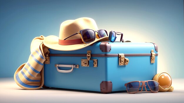 3d suitcase with on the beach island travel vacation tourist summer holiday