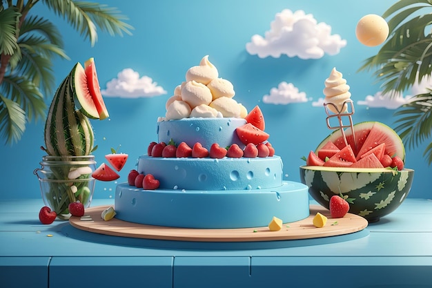 3d summer background product display podium scene with cloud platform background summer