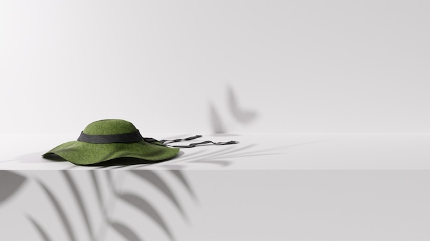 3D summer hat with leaves shadow in the white surface