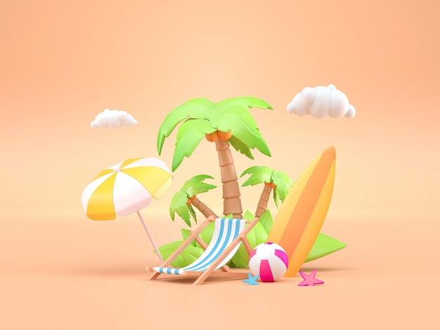 3D Summer Vacation Concept 3D render