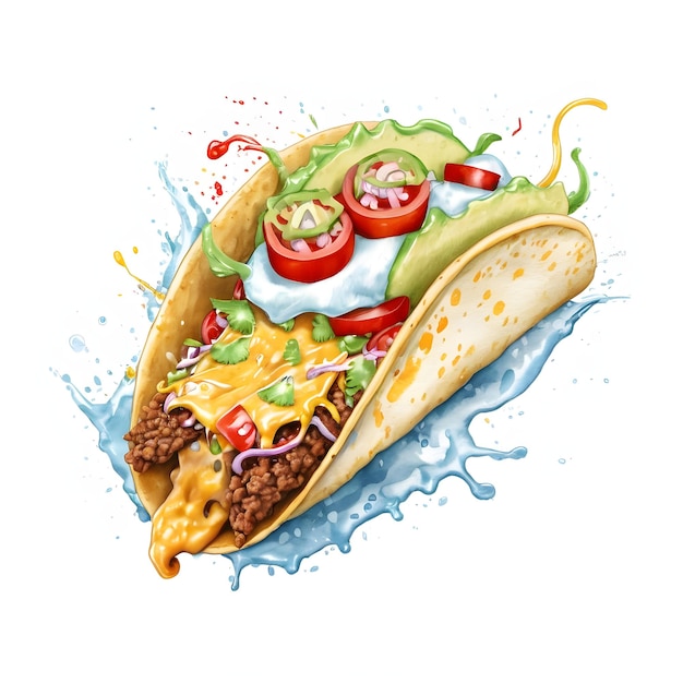 3d taco watercolor isolated on white background