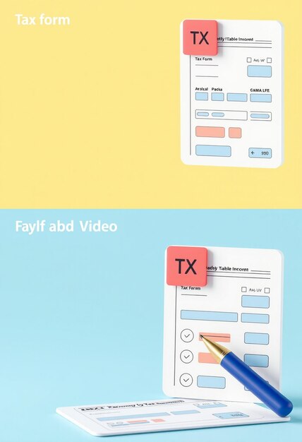 Photo 3d tax form illustration correct and incorrect filing for financial management