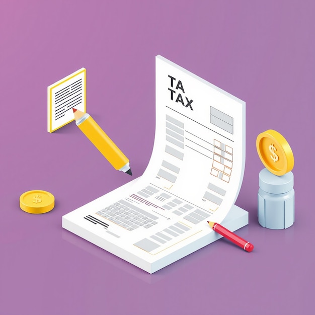 Photo 3d tax form illustration correct and incorrect filing for financial management