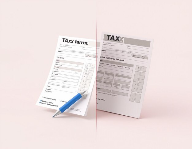 Photo 3d tax form illustration correct and incorrect filing for financial management