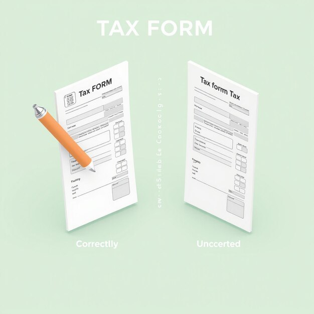 3D Tax Form Illustration Correct and Incorrect Filing for Financial Management