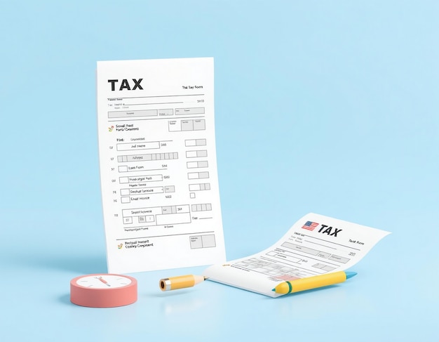 Photo 3d tax form illustration correct and incorrect filing for financial management