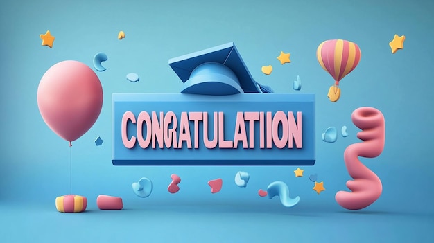 Photo 3d text congratulation with vector graduation illustration