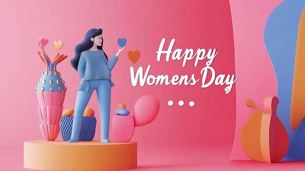 3D Text Happy Womens Day Social Media Banner