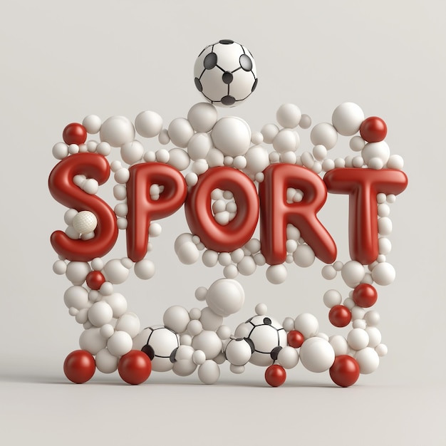 Photo 3d text sport consisting of balls and sports equipment