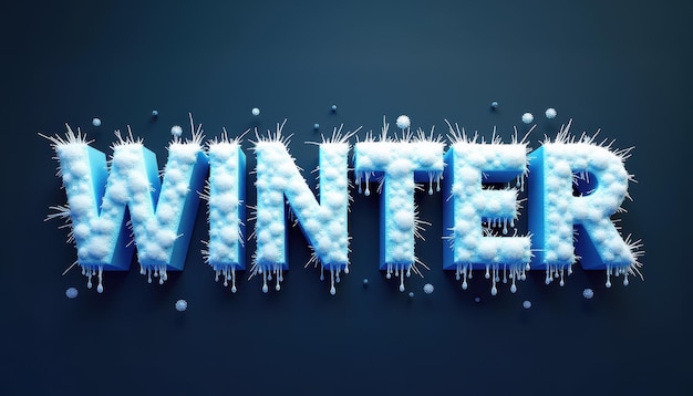 Photo 3d text winter with frosty and icy elements on a dark blue background