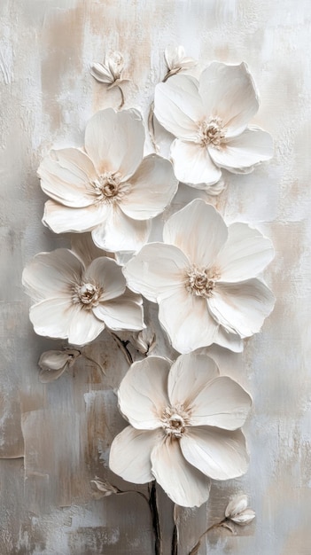 3D textured white flowers with soft light and shadow effects on a neutral color background