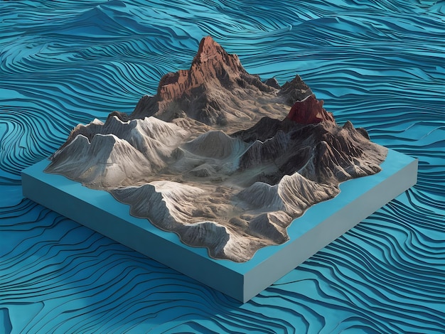 Photo 3d topographic map with mountains geology survey and cartography concept