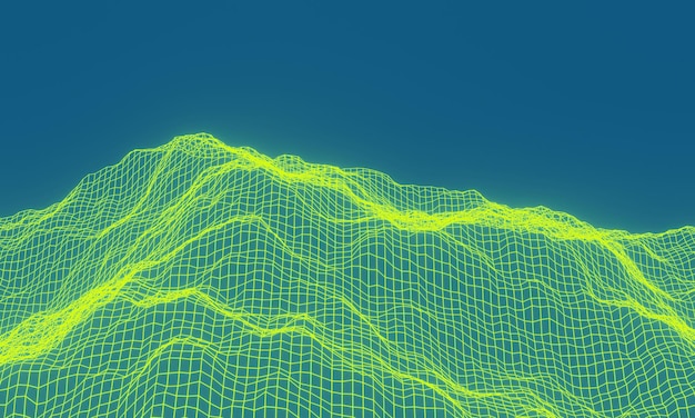 3D topographic mountain grid wireframe Holographic terrain