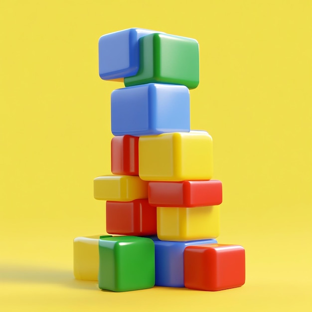 Photo 3d toy blocks tower icon creative building play illustration logo