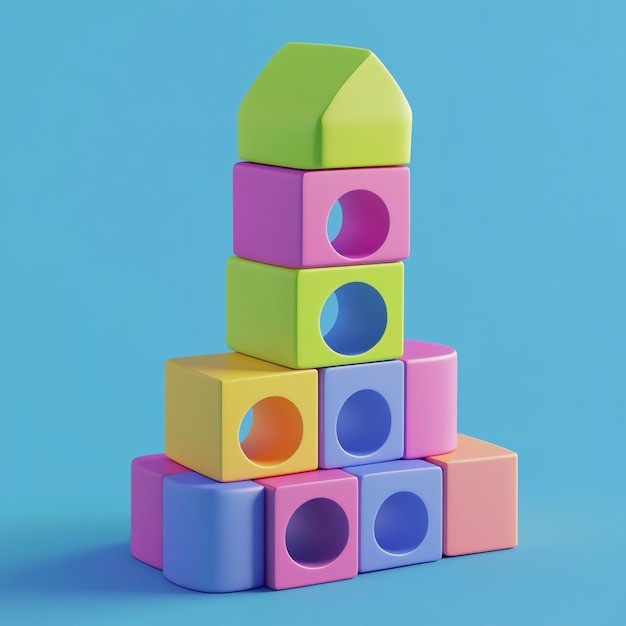 Photo 3d toy blocks tower icon creative building play illustration logo