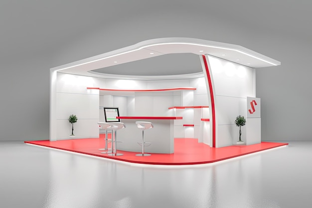 Photo 3d trade show booth with 3 segments 3d on background design