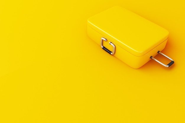 3d Travel suitcase on yellow background. 