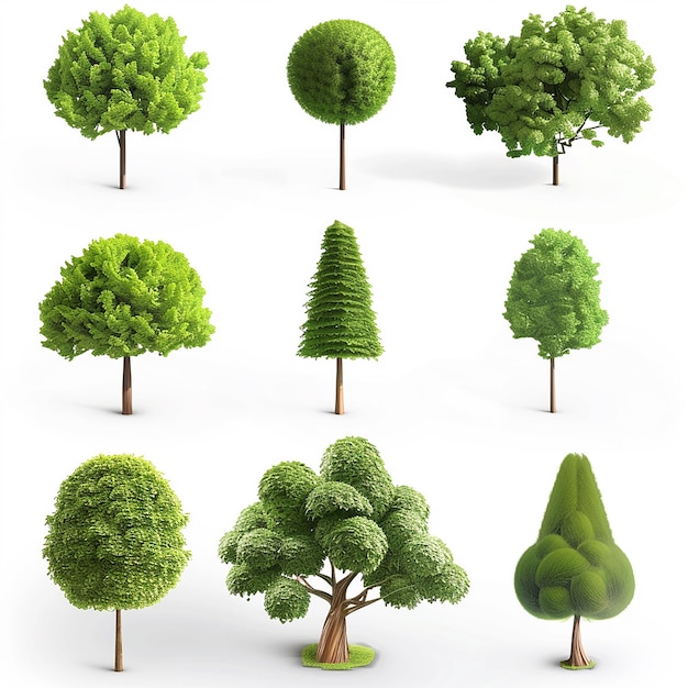 3d tree set cartoon flat design collection