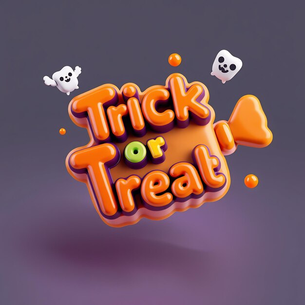 Photo 3d trick or treat text with ghosts on a purple background