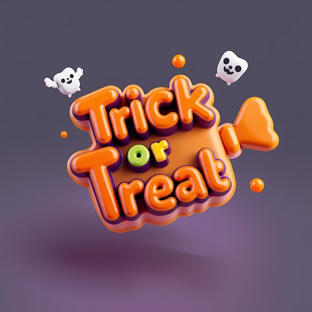 Photo 3d trick or treat text with ghosts on a purple background