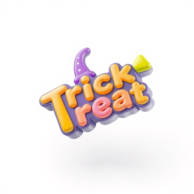 Photo 3d trick or treat text with witch hat