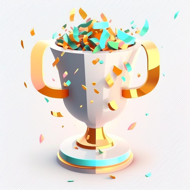 3D Trophy cup with confetti Gold winner prize Champion reward Ai generative