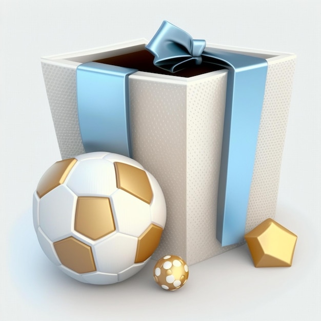 3D Trophy cup with soccer ball and gift box Football game and gold reward Ai generative