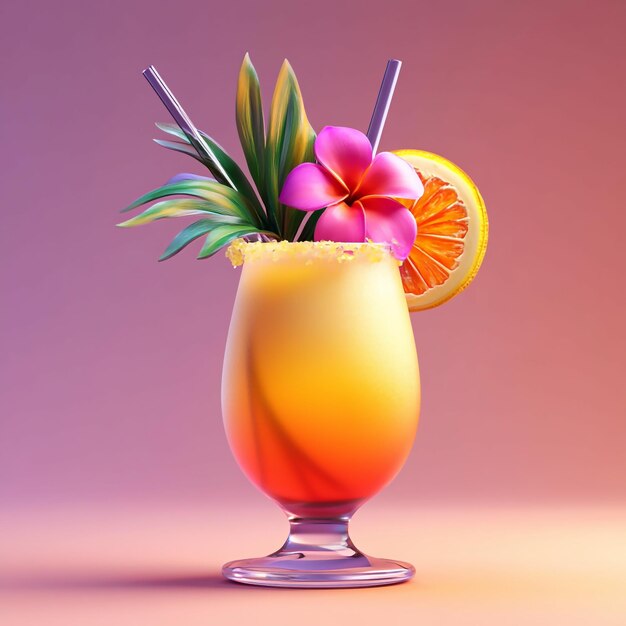 Photo 3d tropical drink icon refreshing vacation beverage illustration logo