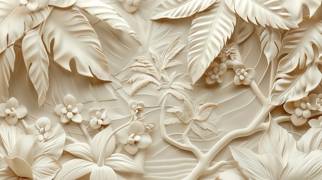 3d tropical leaves Wallpaper Background golden art for digital printing wallpaper mural custom design wallpaper AI generated illustration