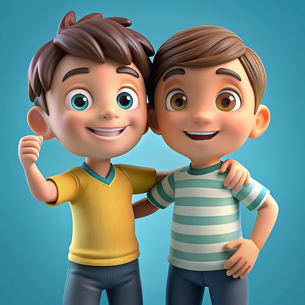 Photo 3d two boys of animated characters celebrating their friendship day