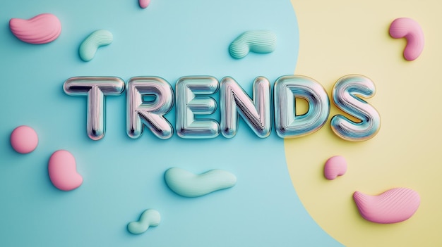 3D Typography TRENDS in Liquid Metal with Pastel Colors on Abstract Background