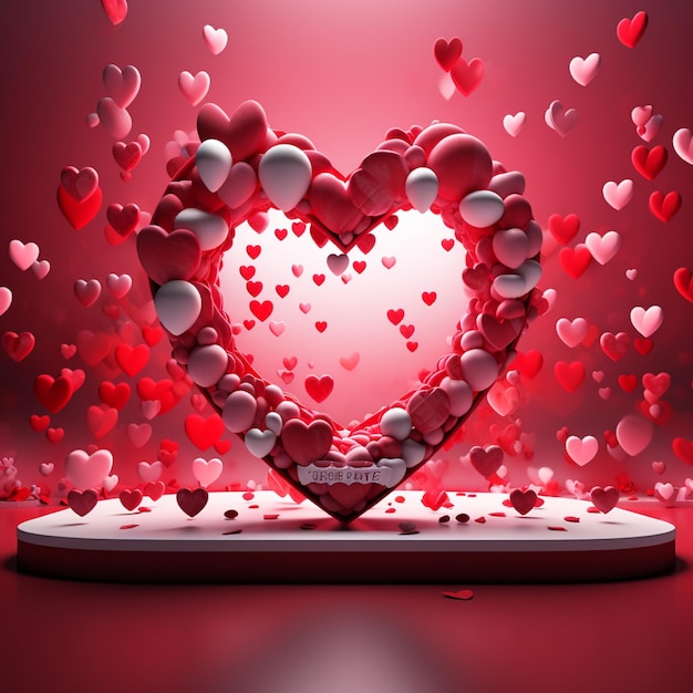 3D Valentines Day text with beautiful heart shape background