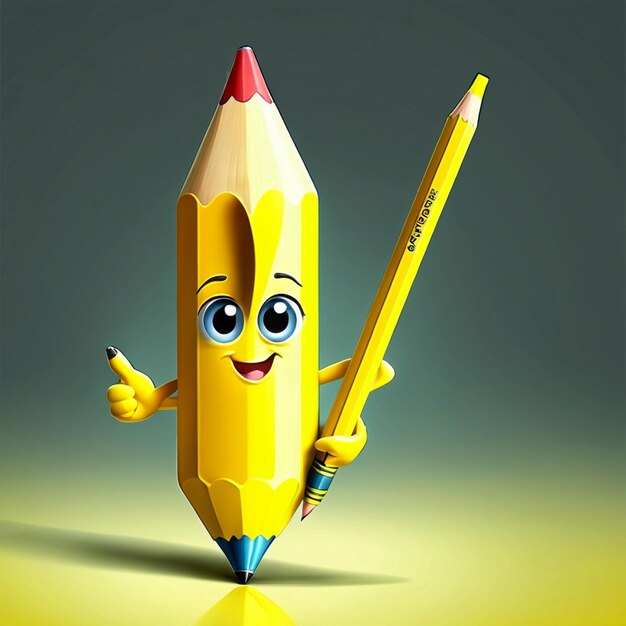 3d vector cute cartoon character funny yellow pencil